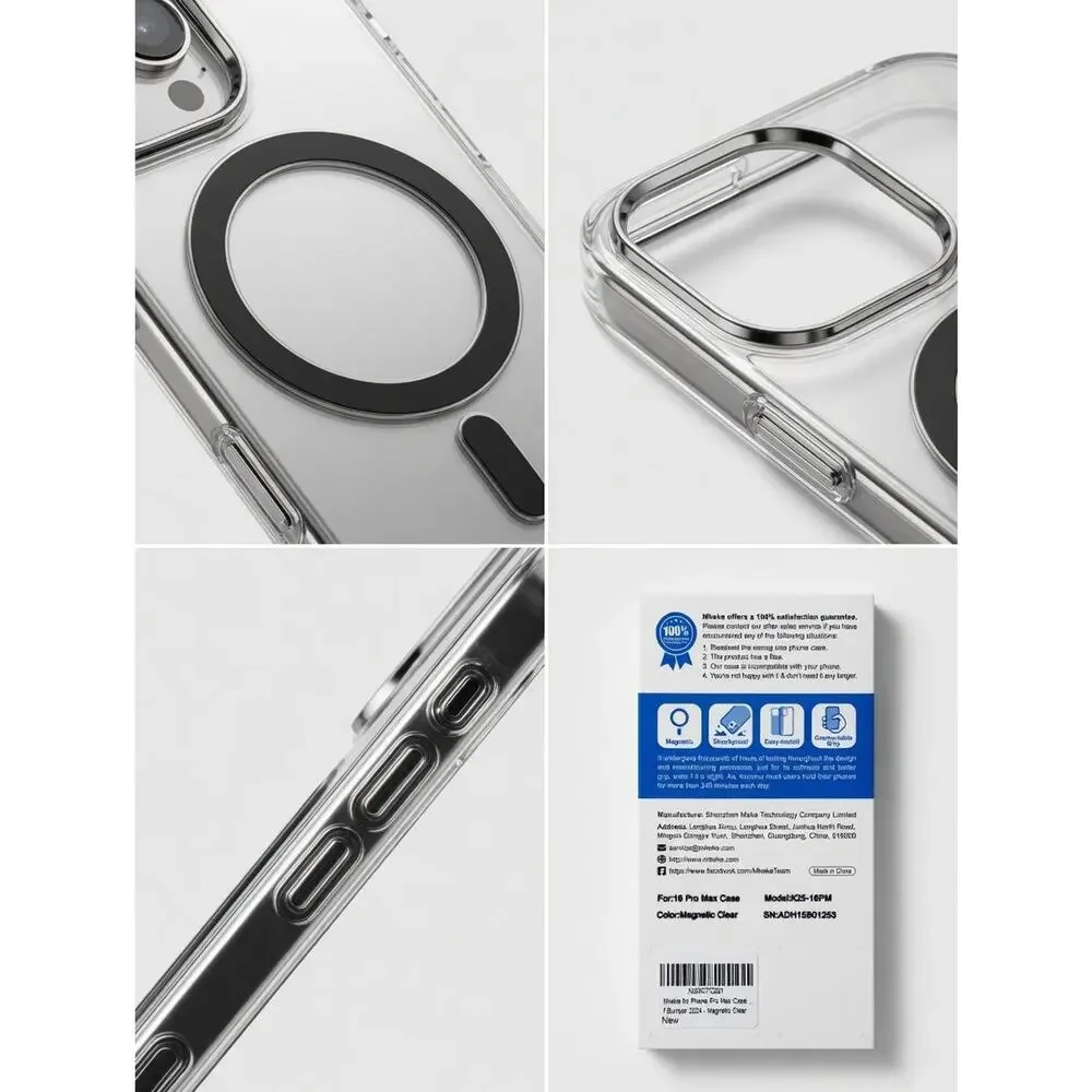 Mkeke for iPhone 16 Pro Max Case Clear [Not-Yellowing] Military-Grade Drop